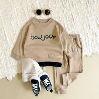 Toddler Baby Bonjour Print Tracksuit Set - RYAN AND REMI