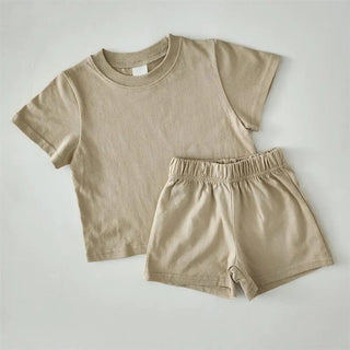 Neutral Cotton Tee And Shorts Set