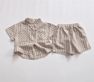 Boys Striped Cotton Linen Shorts Set