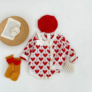 Heart Print Knitted Love Bodysuit Sweater Set - RYAN AND REMI