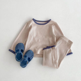 Contrast Waffle Loungewear Set