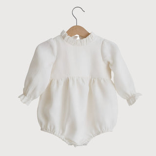 Linen Long Sleeve Ruffle Neck Baby Romper Jumpsuit - RYAN AND REMI