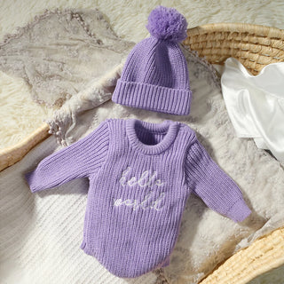 Newborn Hello World Knitted Bodysuit Set