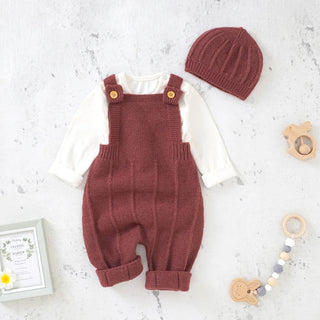 Knitted Newborn Jumpsuit w/Hat Set. 2Pcs