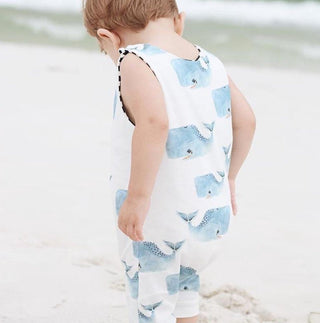 Beach Whale Print Button Romper Jumpsuit - RYAN AND REMI